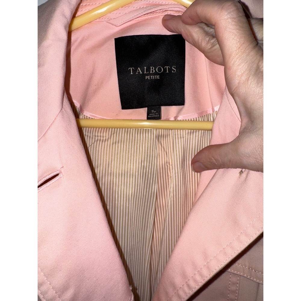Talbots Petite light Pink Cotton Blend Belted Trench Coat Jacket SP PH5289 - Picture 4 of 14